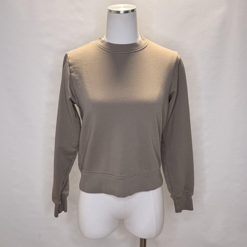 MATE Sweatshirt Womens Medium Taupe Brown Crewneck Pullover Fleece Cropped